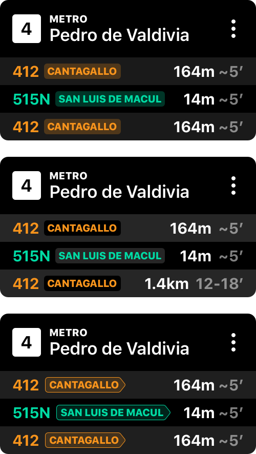 Potential designs for stops on dashboard