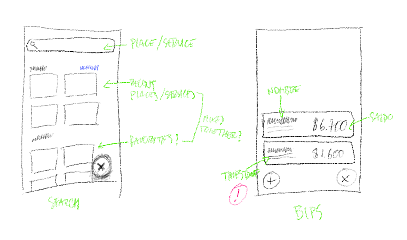 Early sketches for Search and Bip cards